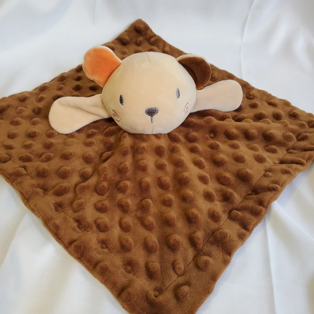 Castle Brown Minky Dot Security Blanket Plush Lovey Dog Puppy 11x11 Inches